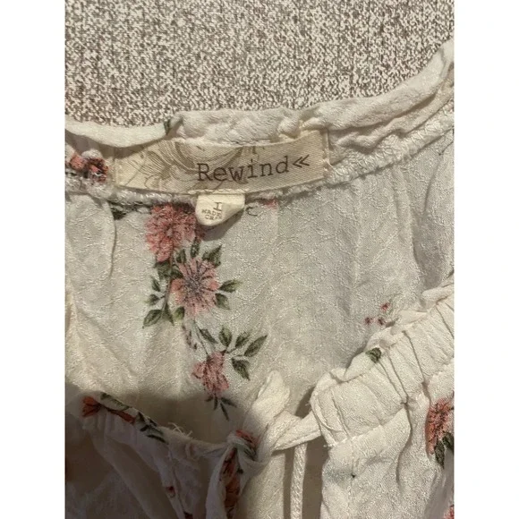 Rewind Floral Blouse Women's Long Sleeve Top Cream Pink Casual L - Picture 3 of 7